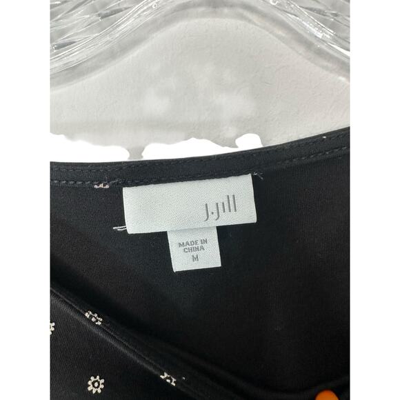 J. Jill Tunic Black Tan Crew‎ Neck Printed Soft Casual Long Sleeve Top Medium - Picture 2 of 12